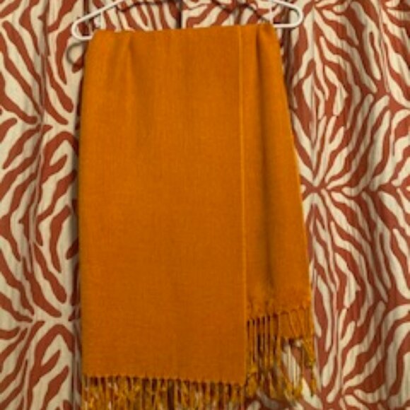 Orange Pashmina , soft wool, cashmere blend, fringe on ends, colorful and cozy - Picture 1 of 7